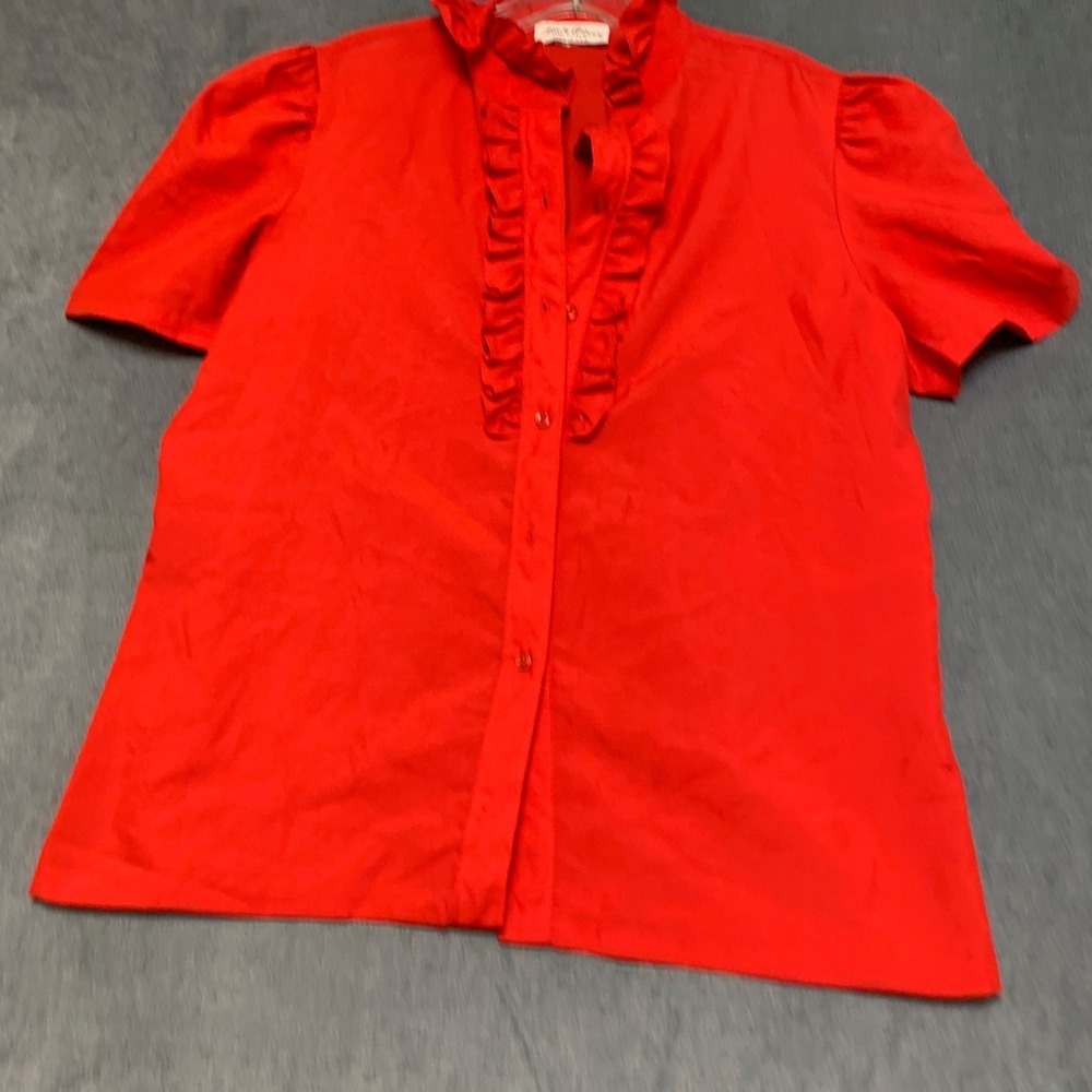 Lucky Winner Blouse Top Womens 18 Red Short Sleeve Ruffle Trim Buttons Front